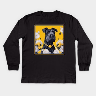 Dogs, giant schnauzer and flowers, dog, style vector (yellow version giant schnauzer) Kids Long Sleeve T-Shirt